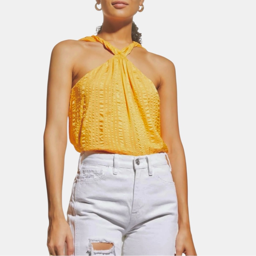 FRAME Textured Silk Halter Top Size XS‎ Orange